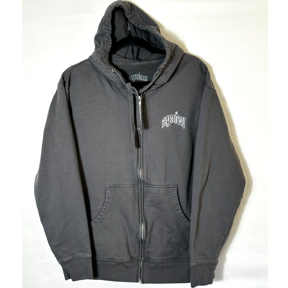 Synical Men's Full Zip Stonewashed Gray Full Zip Hoodie Size M Star Graphic